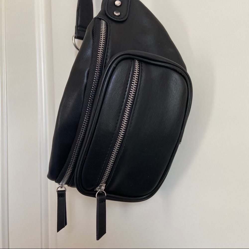 Bershka Black Faux Leather Chain Bum Bag